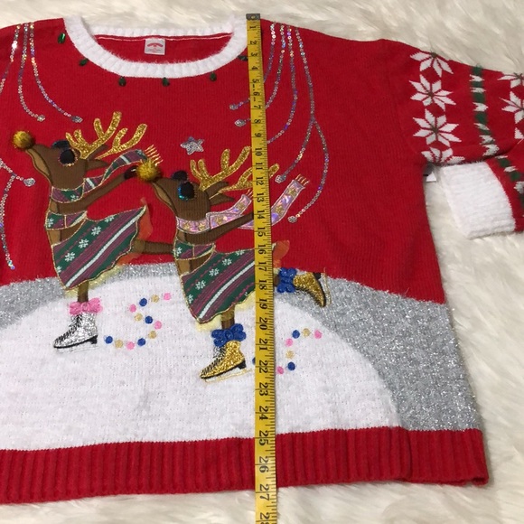 Holiday time skating deer Christmas sweater - Picture 4 of 7